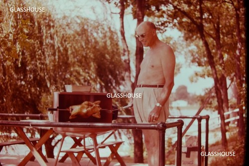 Shirtless old man cooking - shirtless,